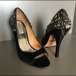 Badgley Mischka black peep toe beaded heels Size 8